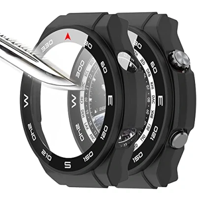 Image de Msiall [2 pièces noir avec Film de protection d&#039;écran en verre trempé pour Huawei Watch Ultimate, étui PC dureté 9H, pare chocs, complet mince Smart Ultimate