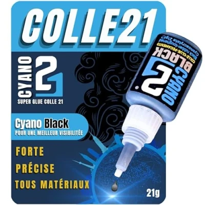 Image de Super Glue ultra Résistante Colle21 BLACK Colle Cyanoacrylate noire Flacon de 21g forte et visible Multi Usage pour tous matériaux liquide