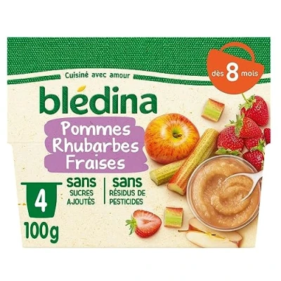 Image de Blédina Coupelles Fruits Pommes Rhubarbes Fraises dès 8 Mois Le pack de 4x100g