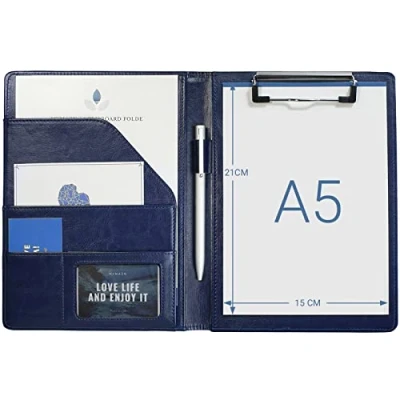 Image de Bloc Note A5 conferencier Cuir porte documents, Portfolio, Planchette, Support pour notes format avec organiseur de Conférencier documents,Porte (Bleu)