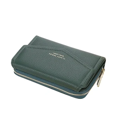 Image de Skyearman Portefeuille Femme Cuir Moyen Porte Monnaie Femmes Fermeture Éclair Poche à Cartes avec 10 Compartiments pour Portefeuilles Pochette (Vert)