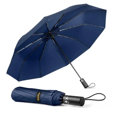 Image de TechRise Parapluie Pliable, Automatique Compact Coupe vent avec 10 Baleines, Ouverture et Fermeture Automatiques à un Seul Bouton, de Voyage Portable pour Hommes Femmes, Bleu