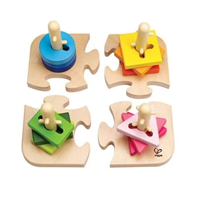 Image de Hape Puzzle à Empiler en Bois Bébé 18 Mois Formes &amp; Couleurs Plusieurs Dimensions Coordination Oeil Main, Motricité Fine Résolution des Problèmes Finitions Non Toxiques