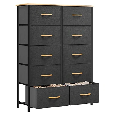 Image de YITAHOME Commode pour Chambre à Coucher, 10 Tiroirs en Tissu Meuble de Rangement avec Dessus Bois et Grand Espace Salon, d&#039;enfant, Gris Profond