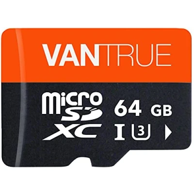 Image de Vantrue 64 Go Carte mémoire microSDXC UHS I U3 4K avec Adaptateur Compatible Dashcam, Smartphone, Tablette, caméra d&#039;action et de Surveillance
