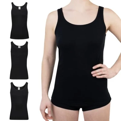 Image de SES Lot de 3 maillots corps pour femme en 100 % coton, Noir , 48