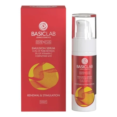Image de BasicLab Esteticus Emulsyjne Serum Odnowa i Stymulacja z 0,3 % czystego retinolu, 3% witaminą C koenzymem Q 10 30 ml