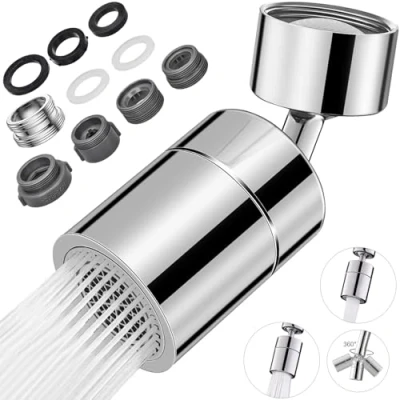 Image de HATANSE Aérateur de Robinet 360 Pivotant Embout Cuisine, Mousseur Économie D&#039;eau Avec 2 Modes Pulvérisation Adaptateurs Femelle/Mâle 20 mm, 22 mm et 24