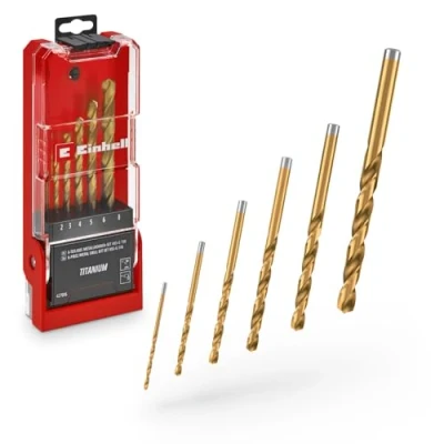 Image de Original Einhell 6 pièces HSS G Jeu de forets à métaux en titane (acier 4341 affûté totalité, revêtement titane, pointe Split Point 135, spirale fraisée type N, tige ronde)