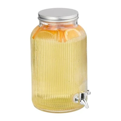 Image de Relaxdays Distributeur de Boisson, 5 l, avec Robinet et Couvercle, Design décoratif, pour Votre Limonade, Transparent