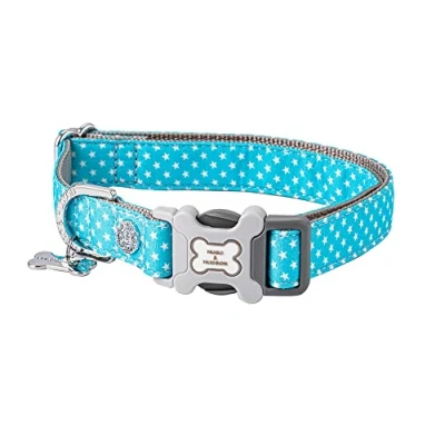 Image de HUGO &amp; HUDSON Collier pour Chien en Nylon avec Boucle Plastique à libération Rapide rembourré Doux et Confortable Animal Domestique Imprimé étoile Turquoise Taille XS