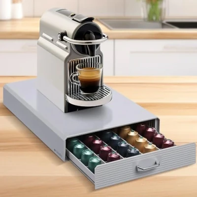 Image de Navaris Tiroir Capsule de Café Rangement Support pour Dosette Machine à Nespresso Distributeur Range 50 Capsules Gris