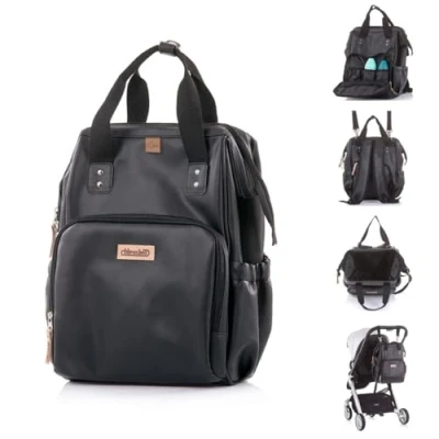 Image de Chipolino, sac à dos, simili cuir, matelas langer, poignée, porte bébé, coloris:noir
