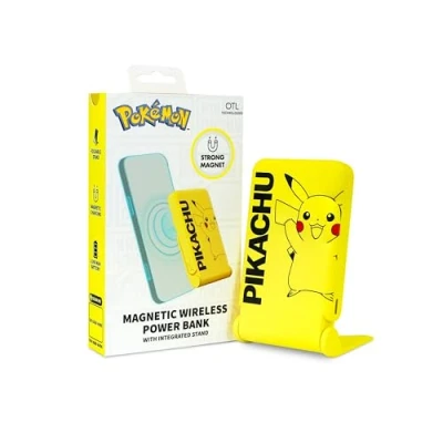 Image de OTL Technologies PK1191 Chargeur de Banque d&#039;alimentation magnétique sans Fil Pokemon Pikachu 5000 mAh avec Support intégré Jaune