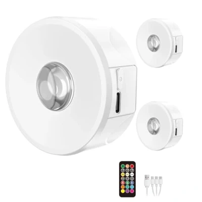 Image de Éclairage D&#039;armoire à LED Rechargeable, Vanakrr 2000mAh RGB Spots Batterie 1800 6000K de Vitrine Intensité Variable, Télécommande, Minuterie, pour Cuisine, Placard, Lot 3