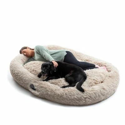 Image de InnovaGoods® Cloft lit pour Chien, Grand Tissu Polyester, Anti Stress Chien de Taille Moyenne, détente et Repos Maximum, avec Housse Amovible Lavable. Beige