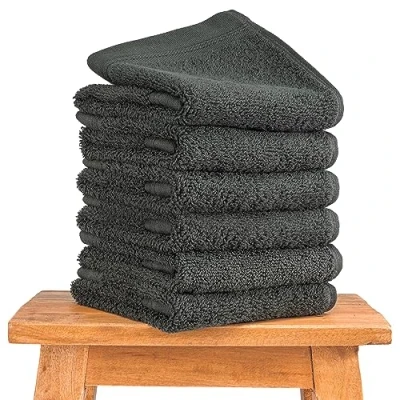 Image de Hausfelder Set de Serviettes d’invité Premium avec Boucle Suspension 100% Coton, certifiées Oeko TEX, Petites Douces et absorbantes (Anthracite/Noir, 6 50x30 cm)