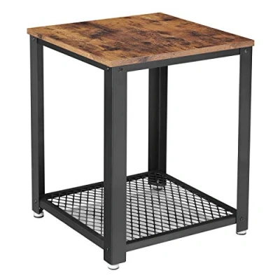 Image de VASAGLE Table d&#039;Appoint, de Chevet 2 Niveaux, avec Étagère Grillagée, Bout Canapé, Cadre en Métal, Pieds Réglables, pour Salon, Chambre, Style Industriel, Marron Rustique et Noir LET41X