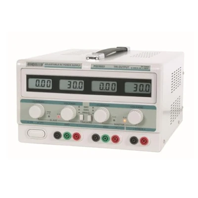 Image de Velleman Alimentation de laboratoire, réglable, 2 x 0 30 VCC/0 3 A, + 5 VCC fixe/3 limitation courant, protection contre les courts circuits, 4 afficheurs LCD, gris