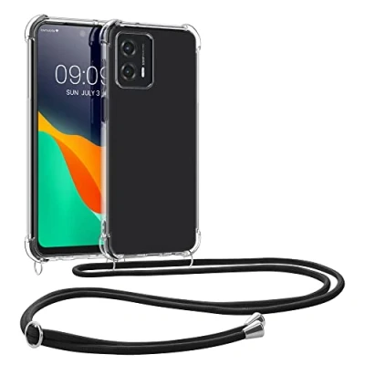 Image de kwmobile Coque Collier Compatible avec Motorola Moto G53 5G Housse de Protection en TPU Cordon Sangle Transparent Noir