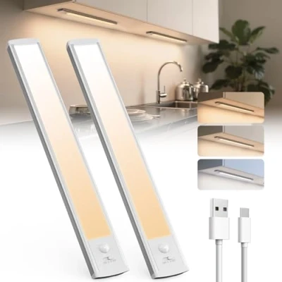 Image de Lampe de Placard, 2200mAh USB C Eclairage LED Rechargeable, Détecteur Mouvement, 3 Températures Couleur sans Fil pour Armoire, Escalier (30cm, 2 Pièce)