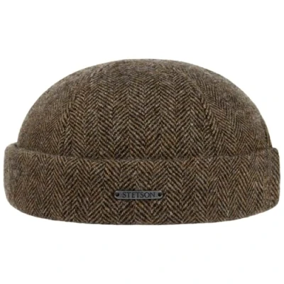 Image de STETSON Bonnet Docker Lavoy Herringbone Wool Homme Made in The EU Casquette Style pour l&#039;hiver avec Revers, Bonnets Docker, Doublure Hiver Automne L (58 59 cm) Beige foncé