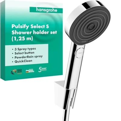 Image de Hansgrohe Set de Douche Pulsify S, Ensemble Douche, Pommeau avec Support et Flexible 1,25 m, Douchette à Main 3 Types Jet (Relaxation), Chromé, 24302000