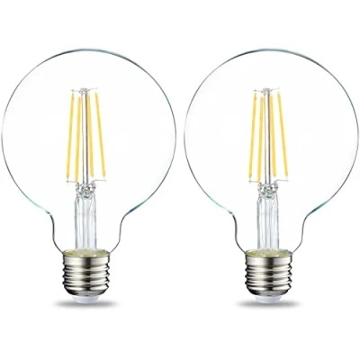 Image de Amazon Basics Lot de 2 ampoules LED en forme globe G93 Culot Edison à vis E27 7 W (équivalent 60 W) CRI80, Filament blanc chaud Intensité non variable