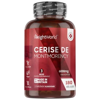 Image de Cerise de Montmorency 6000mg par Jour (Extrait Puissant 50:1) 180 Gélules Vegan (3 Mois) Absorption Rapide Source Vitamine C, A, E, B6, Magnésium, Potassium Testé En Laboratoire