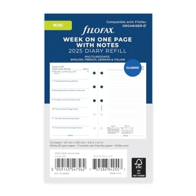 Image de Mini semaine par page avec notes 4 langues 2025