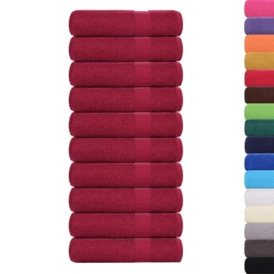 Image de vidaXL Serviettes de Bain 10pcs Bordeaux 100x150cm 360 g/m² 100% Coton, Serviette, Ensemble Bain, Serviette d&#039;hôtel