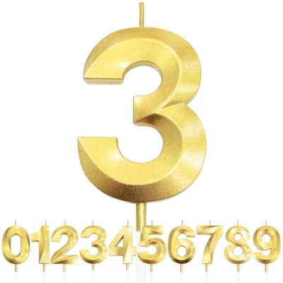 Image de Bougies D&#039;anniversaire pour 3 Ans, 3D Bougie Numéro 3, Numérotées, Décorations de Dessus Gâteau, Gâteau Fête D&#039;anniversaire, Anniversaire Mariage