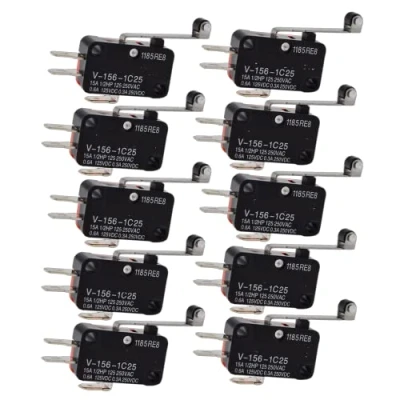 Image de Fasizi Lot de 10 micro interrupteurs fin course V 156 1C25 avec long rouleau à charnière momentanée SPDT Snap Action pour Arduino