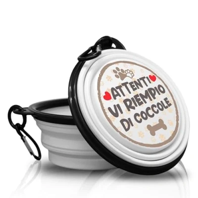 Image de Gamelle pliable et portable pour chien avec mousqueton promener vos amis à quatre pattes. Maniable, légère surtout pratique. (Attenti vi riempo di coccole)