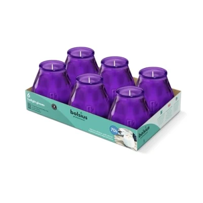 Image de Bolsius Bougies D&#039;extérieur 6 Pièces en Verre Violet Durée de Combustion 70 Heures Sans Huile Palme Propre Mèche Coton
