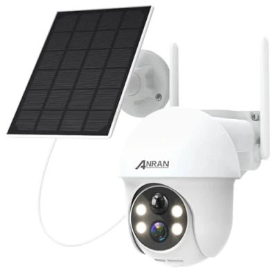 Image de ANRAN 2K Caméra Surveillance WiFi Extérieur sans Fil Solaire, Dôme Orientable 360 avec Batteries, PIR Détection Humaine, Contrôle App Mobile Audio Bidirectionnel Compatible Alexa, Q01 Blanc
