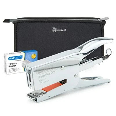 Image de Rapesco 1626 Porpoise ONE Pince Agrafeuse à Mécanisme Bypass avec Germ Savvy Sac et 1000 Agrafes 24/8 mm Taille UNIQUE pour une Capacité de 2 45 Feuilles, Chrome