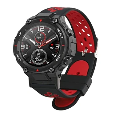 Image de kwmobile Bracelet compatible avec Huami Amazfit T Rex/T Rex Pro de rechange pour fitness tracker en TPU noir rouge