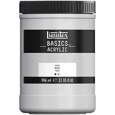 Image de Liquitex 8870373 Basics peinture acrylique, artistique monopigmentée, résistante à la lumière, qualité archive, finition satinée, pot de 946 ml Argent