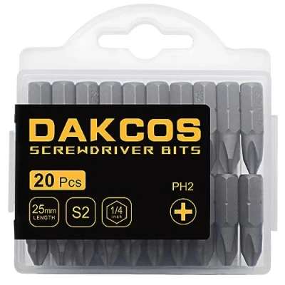 Image de DAKCOS PH2 Bit, embouts PH2, assortiment d&#039;embouts en S2 (longueur : 25 mm, 20 pièces)