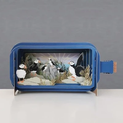 Image de Alljoy Cards MIB183 Carte de vœux pop up pour toute occasion Motif Puffins Message In A Bottle