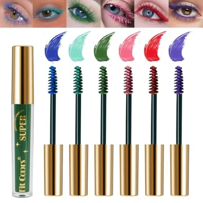 Image de Mrettick 6 couleurs Mascara Coloré Set pour cils, Violet Vert Rose Rouge Imperméable Charmant Longue Durée Volumineux Maquillage Des Yeux