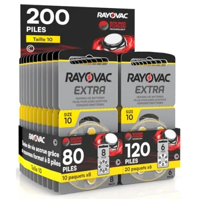 Image de 200 Piles pour appareils auditifs Rayovac Extra 10 blisters de 8 et 20 6