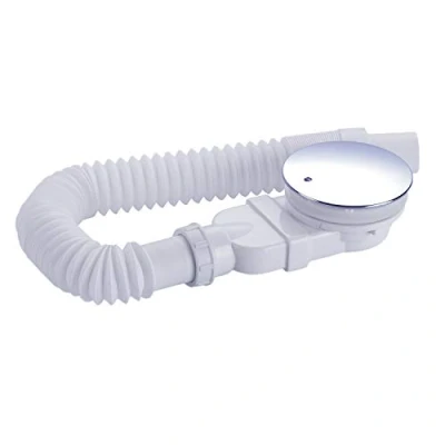 Image de IMPTS Bonde de douche 90 mm, extra plat, trou vidange pour bac douche, siphon avec système anti odeurs, tamis à cheveux, tuyau flexible, couvercle chromé