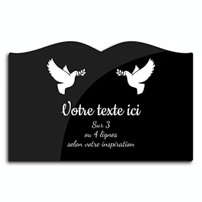 Image de OCAP FUNERAIRE.COM Plaque gravée funéraire Motif Deux Colombes avec rameaux autocollante modèle Livre (20x13 cm) personnalisée 1 à 3 Lignes Noir