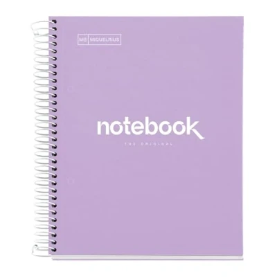 Image de Miquelrius Cahier A5 Carnet de Notes Emotions, 120 Feuilles 90 g/m², Rayure horizontale 7 mm, 5 Bandes couleur, Spirale microperforée, Couverture extra dure, 2 Trous, Couleur Lavande