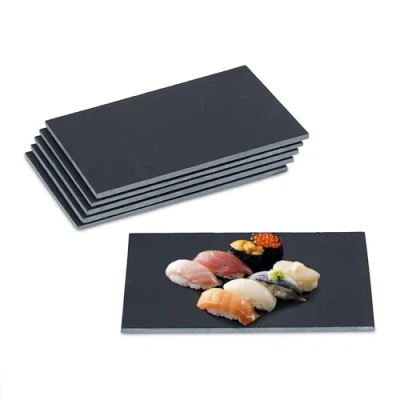 Image de Relaxdays Plat de Service, lot 6, rectangulaire, pour Servir Fromage/sushis/Desserts, 26 x 16 cm, Noir