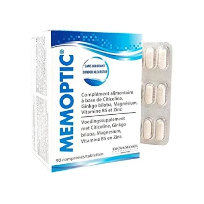 Image de Memoptic Complement alimentaire Densmore MOIS de TRAITEMENT Ginkgo biloba Choline Magnesium Vitamine B5 et Zinc Boite 90 Comprimés