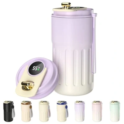 Image de Homealexa Gobelet Café Affichage Numérique Bouteille Isotherme 410 ml en Acier inoxydable 316 avec Couvercle Isolation sous Vide anti Fuite Violet Dégradé