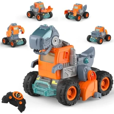 Image de GizmoVine Voiture Transformers, Dinosaure Telecommandé Enfant, 17 Pièces 1 en 5 Transformable Dino Assemblé à la Main, Garcon Jouet Cadeaux Noël &amp; Anniversaire pour 3 10 Ans